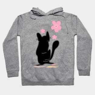 Sakura flower black cat Hoodie